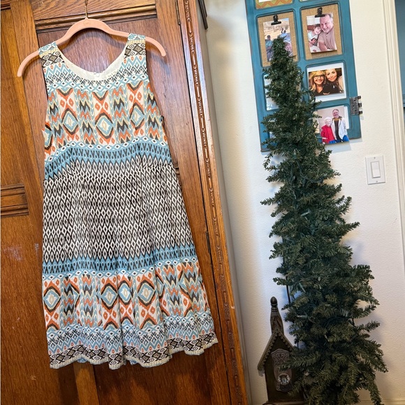 Hem & Thread Dresses & Skirts - Hem & Thread Sleeveless Dress with Blue and Orange Geometric Design